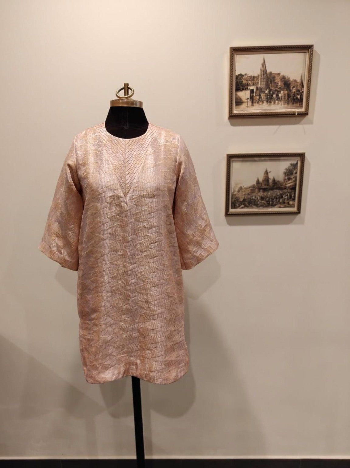 BLUSH BROCADE DRESS