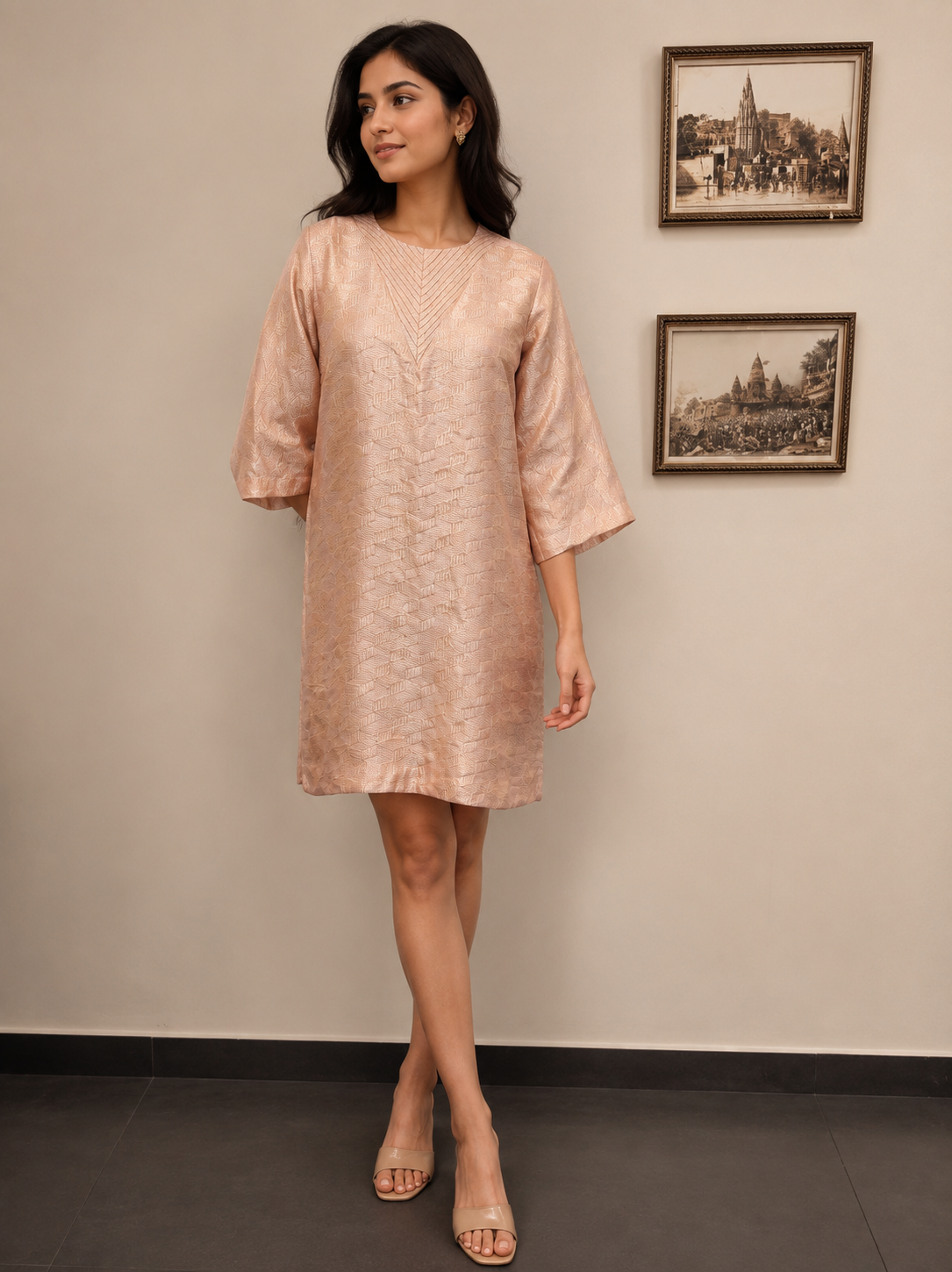 BLUSH BROCADE DRESS