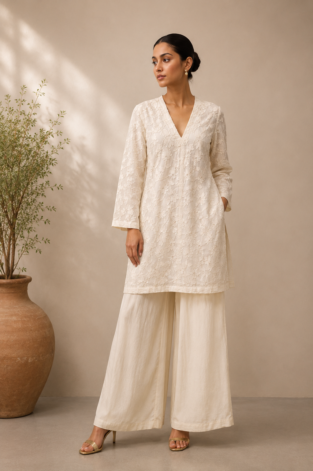 IVORY FLORAL TUNIC